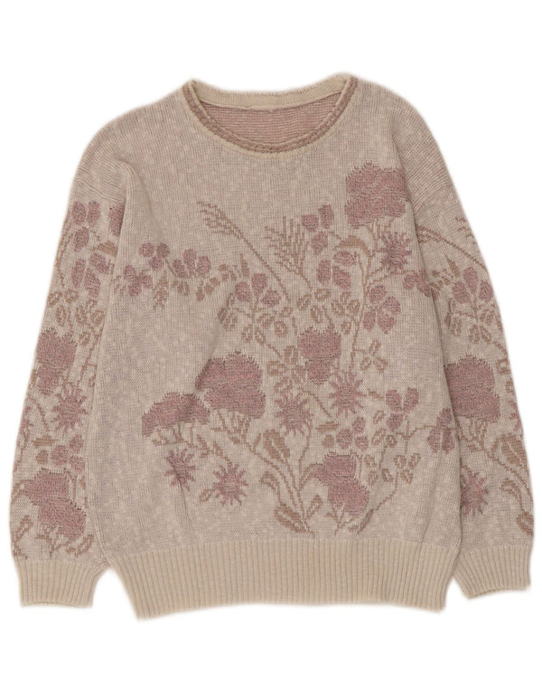 Sweter damski VINTAGE z dekoltem w łódkę UK 12, średni fiolet w kwiaty