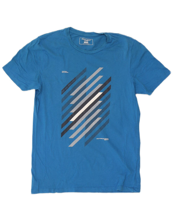 Męski T-shirt z grafiką Jack & Jones o dopasowanym kroju, duży, niebieski, bawełniany