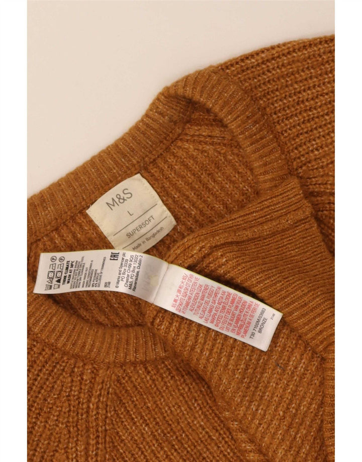 Marks & Spencer Męski sweter z okrągłym dekoltem, duży, brązowy poliamid
