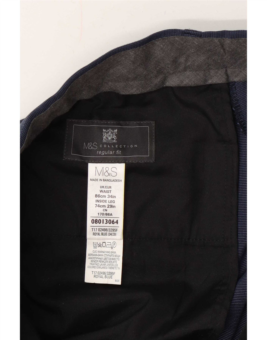 Męskie spodnie garniturowe Marks & Spencer o regularnym kroju W34 L29 Granatowe w cętki
