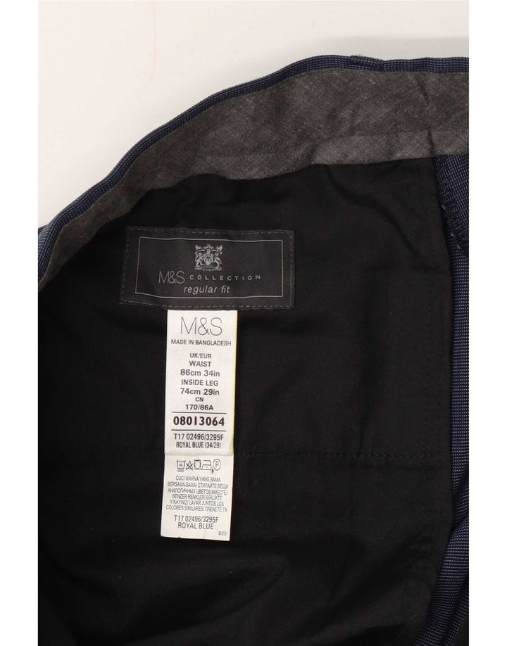 Męskie spodnie garniturowe Marks & Spencer o regularnym kroju W34 L29 Granatowe w cętki