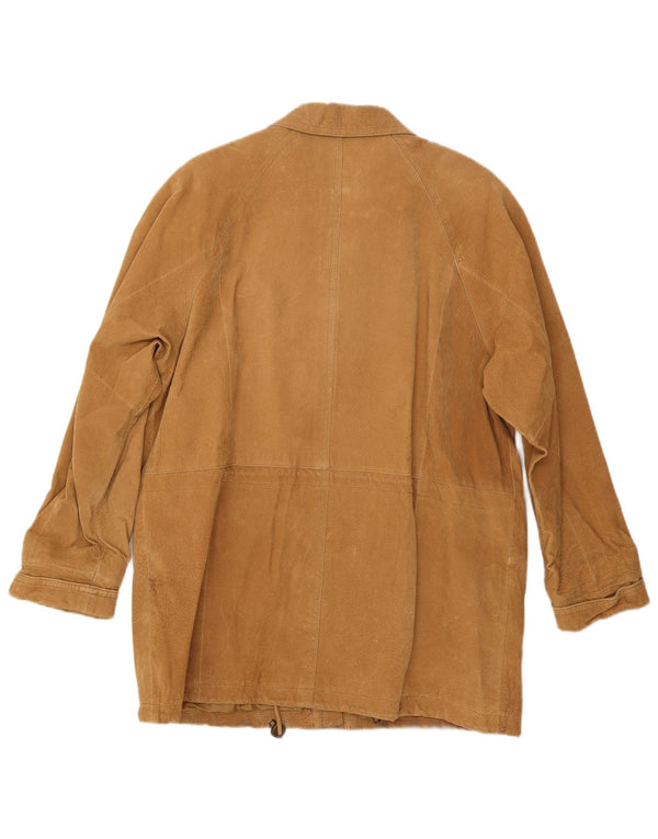 Vintage damski oversize'owy zamszowy płaszcz UK 16, duży, beżowy, skórzany