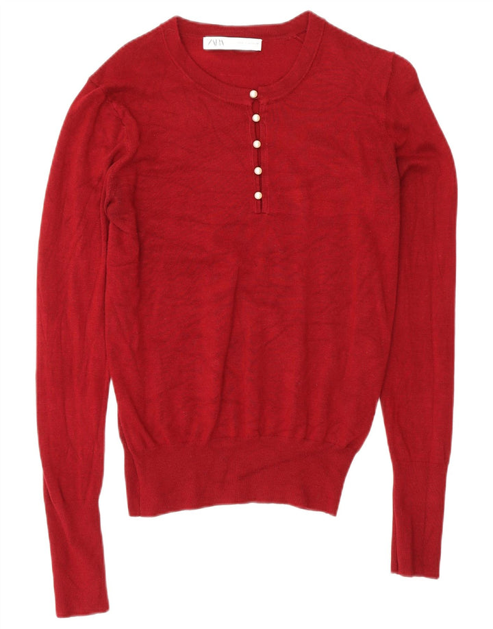Damski sweter zapinany na guziki Zara UK 12 Średni bordowy wiskoza