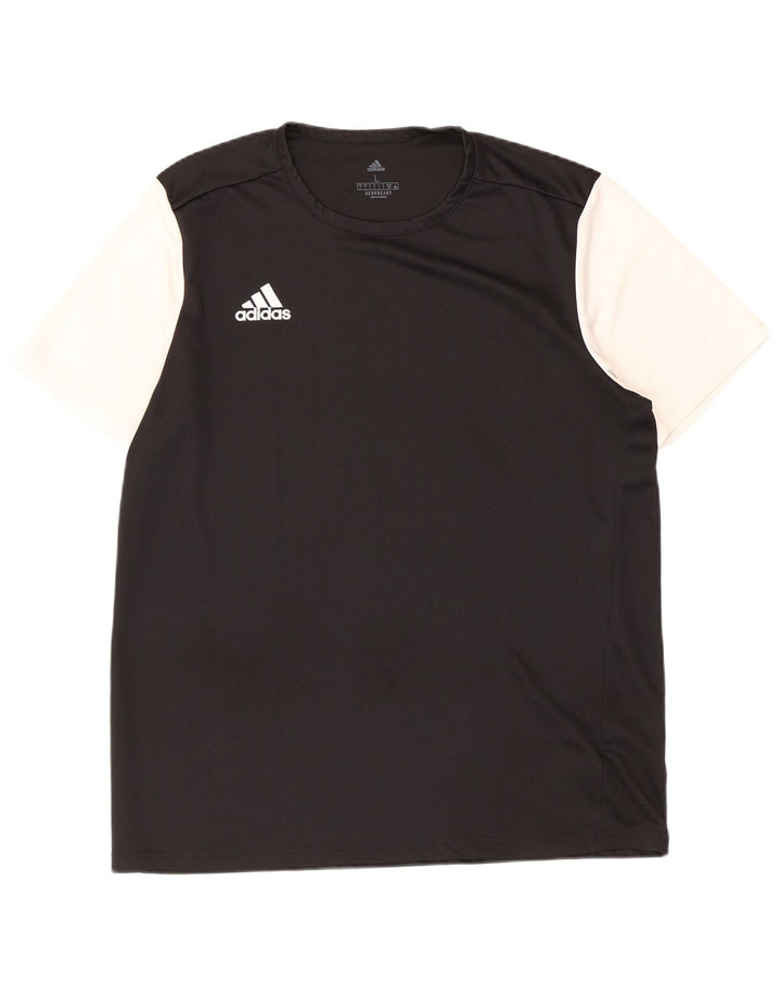 Męska koszulka z krótkim rękawem Adidas, duża, czarna, poliestrowa z blokami kolorów