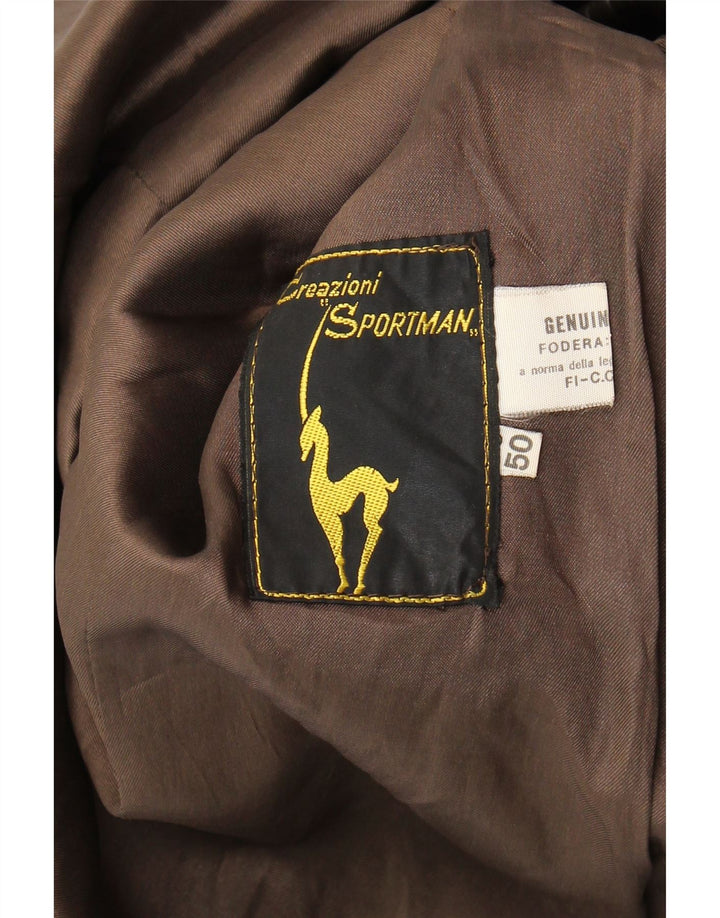 Męski płaszcz skórzany VINTAGE IT 50, duża, brązowa skóra