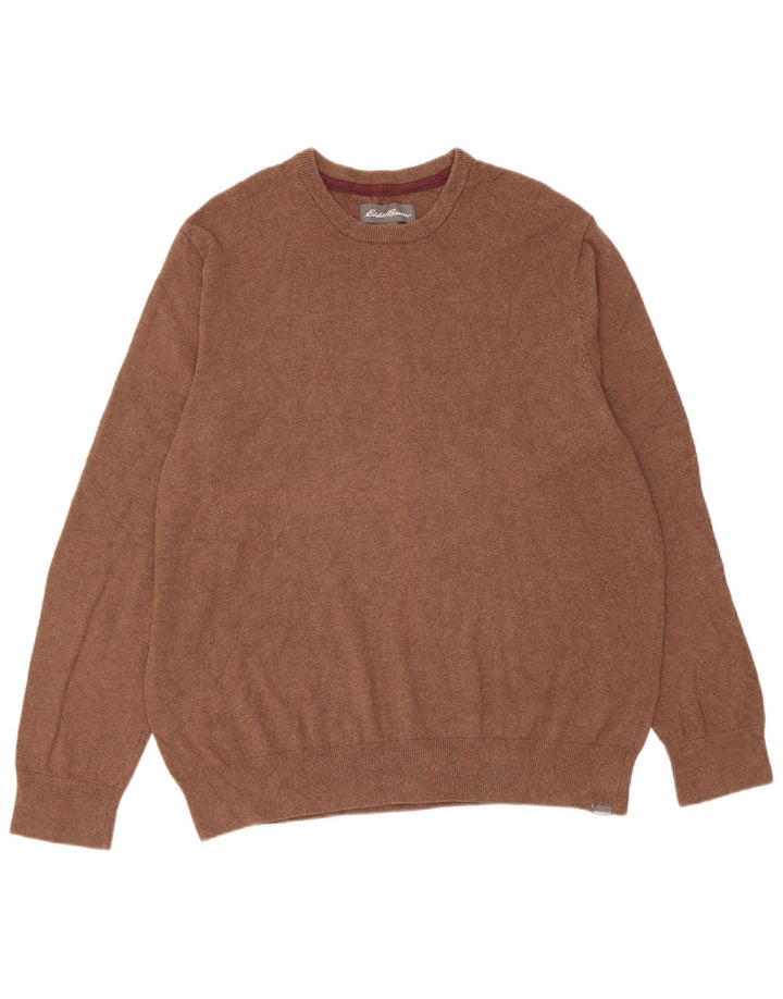 Męski sweter z okrągłym dekoltem Eddie Bauer, duży, brązowy, bawełniany