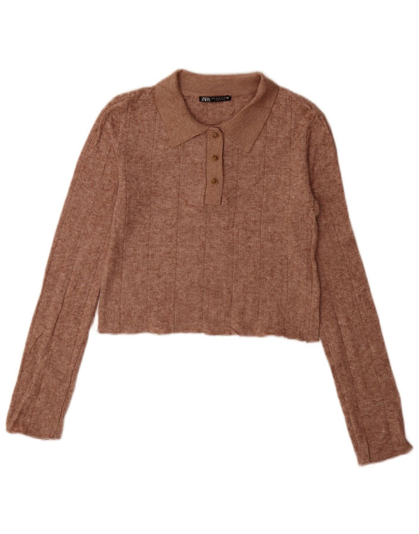 Damski sweter Zara Crop Polo Neck Sweter UK 10 Small Brown