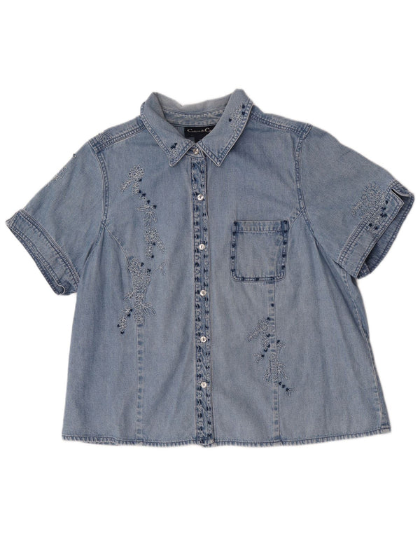 Damska koszula dżinsowa z krótkim rękawem, casualowa i narożna, UK 18 XL, niebieska, bawełniana