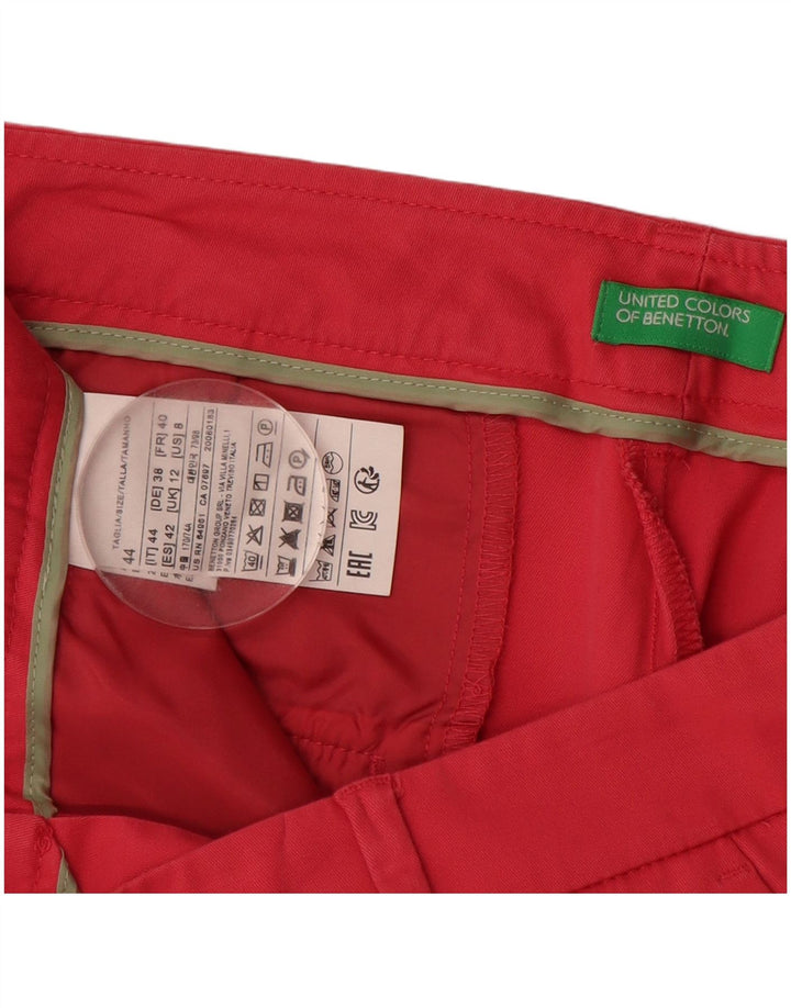 Wąskie spodnie damskie BENETTON UK 12 Medium W30 L27 Różowa bawełna