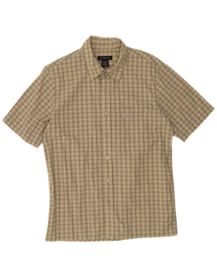 Męska koszula z krótkim rękawem Calvin Klein Jeans, średnia khaki, bawełniana kratka