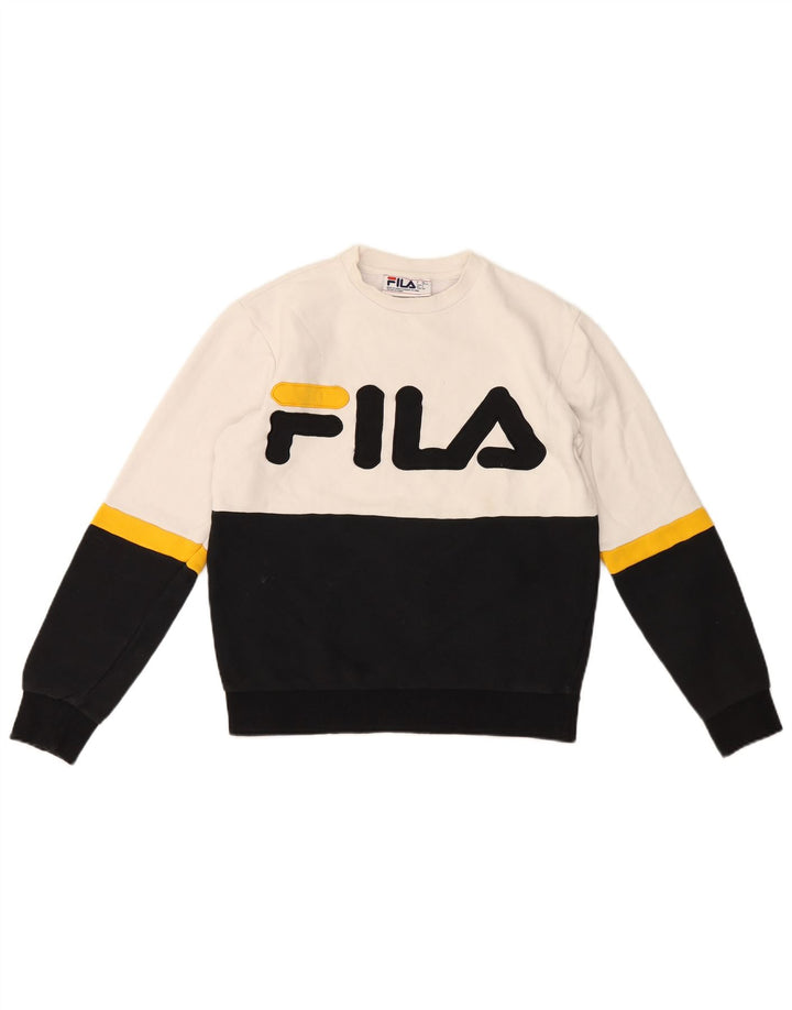 Męska bluza z grafiką Fila, mała, biała, z blokami kolorów, bawełniana