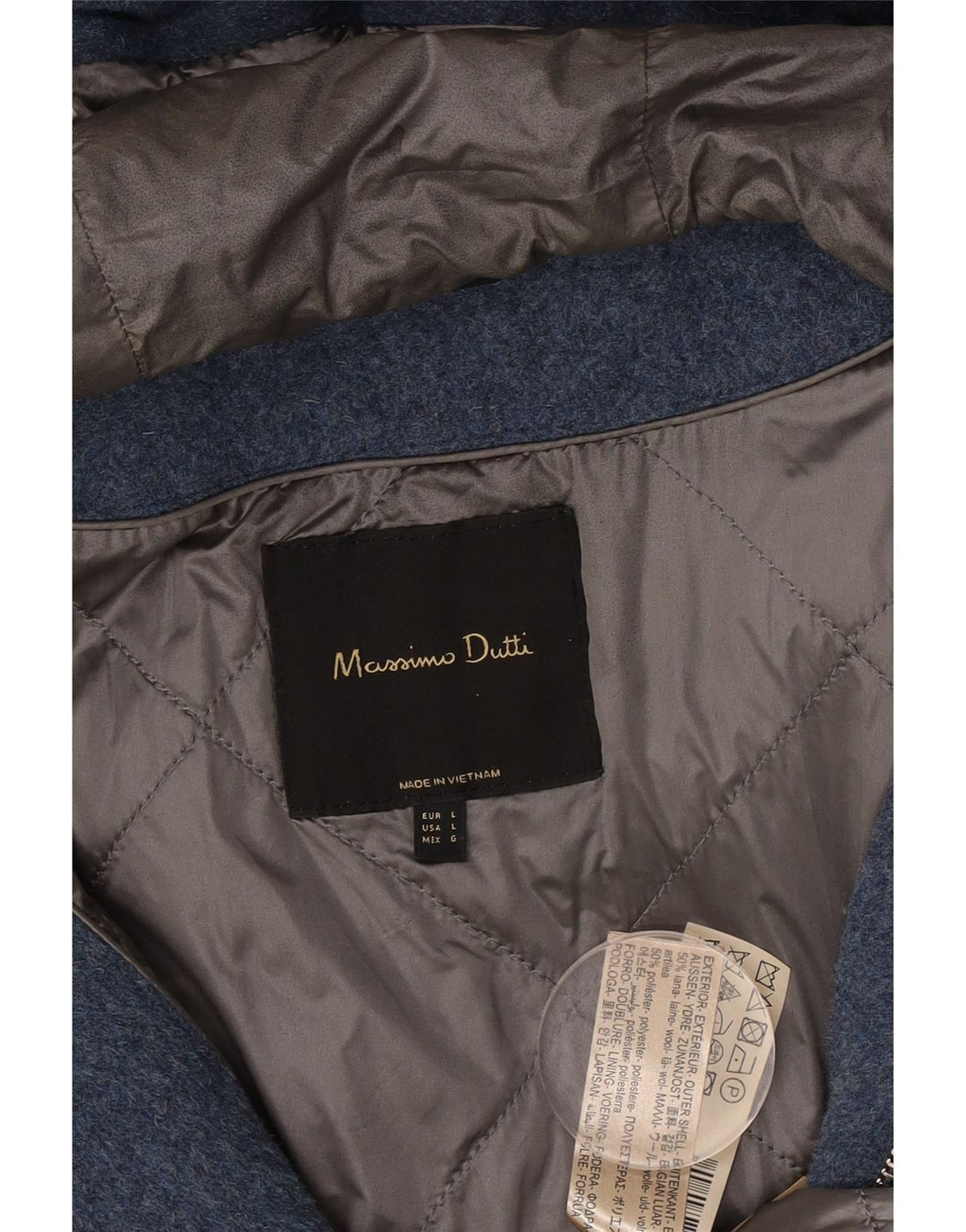 Damski płaszcz oversize z kapturem Massimo Dutti UK 16, duży, niebieski, wełniany