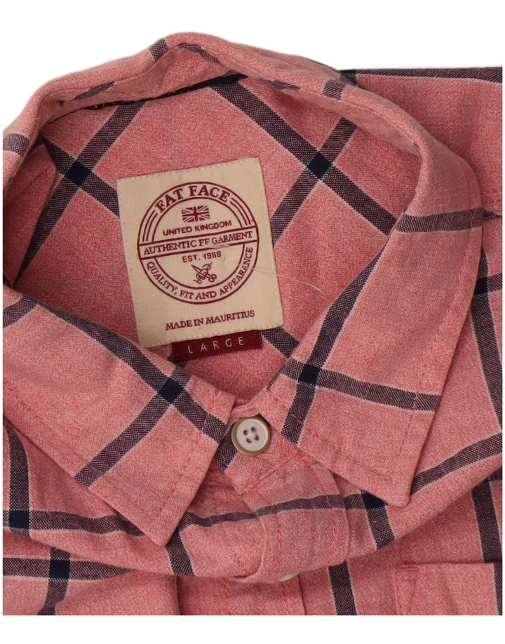 Koszula męska z krótkim rękawem Fat Face, duża, różowa, bawełniana w kratę