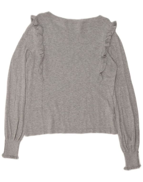 LAURA ASHLEY Damski sweter z dekoltem w łódkę, UK 14, duży, szary, bawełniany