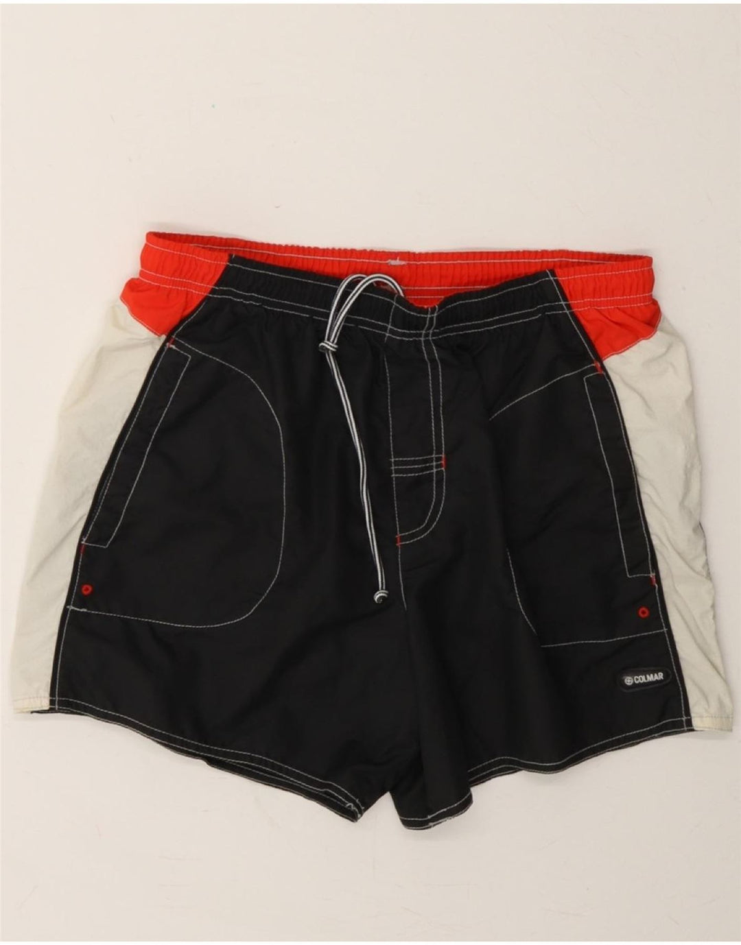 COLMAR Mens Swimming Shorts IT 48 Medium Black Colourblock Polyester Vintage Colmar and Second-Hand Colmar from Messina Hembry 