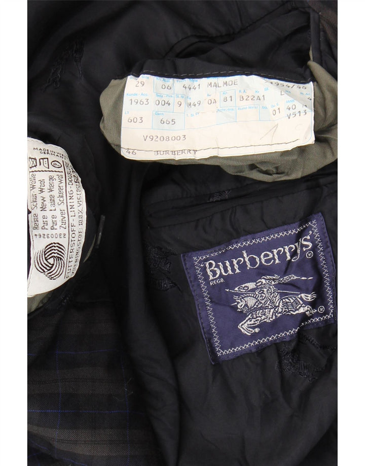 Męska marynarka zapinana na 2 guziki Burberrys UK 46 3XL Granatowa kratka z dziewiczej wełny