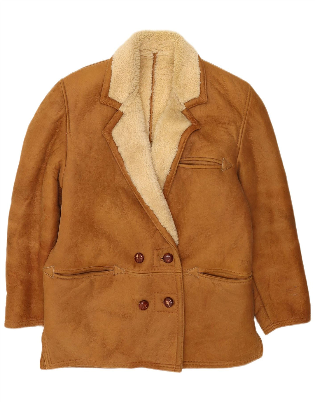 Vintage damska kurtka Shearling z podwójnymi piersiami UK 14, duża, beżowa