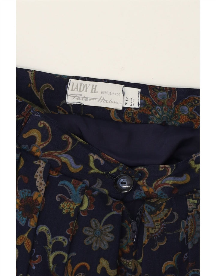 PETER HAHN Womens A-Line Skirt W32 Large  Navy Blue Floral Vintage Peter Hahn and Second-Hand Peter Hahn from Messina Hembry 
