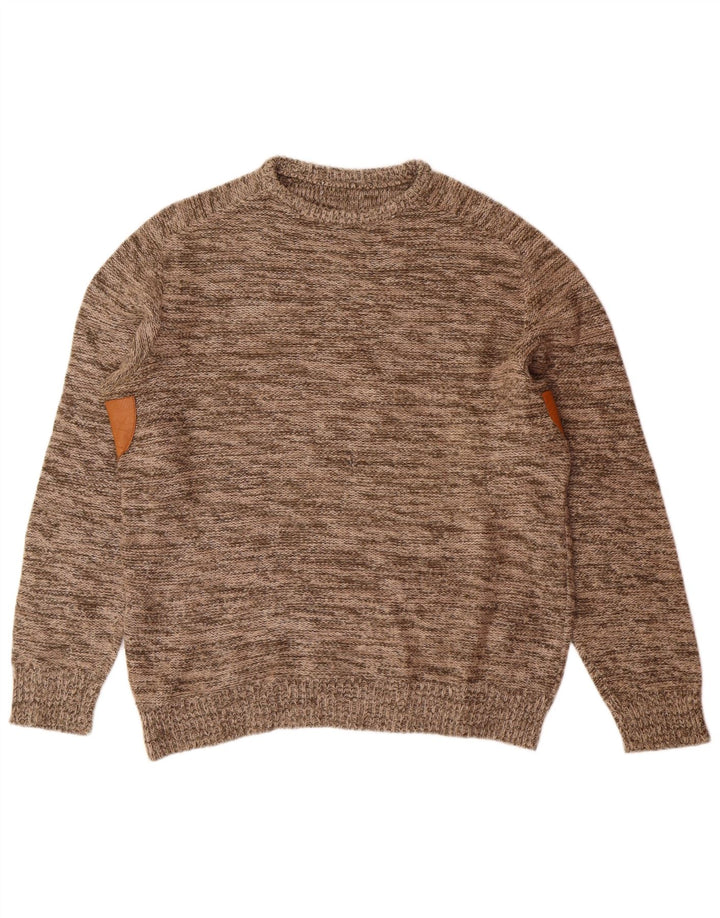 Męski sweter z okrągłym dekoltem w stylu vintage IT 48 Średni brązowy, nakrapiany akryl