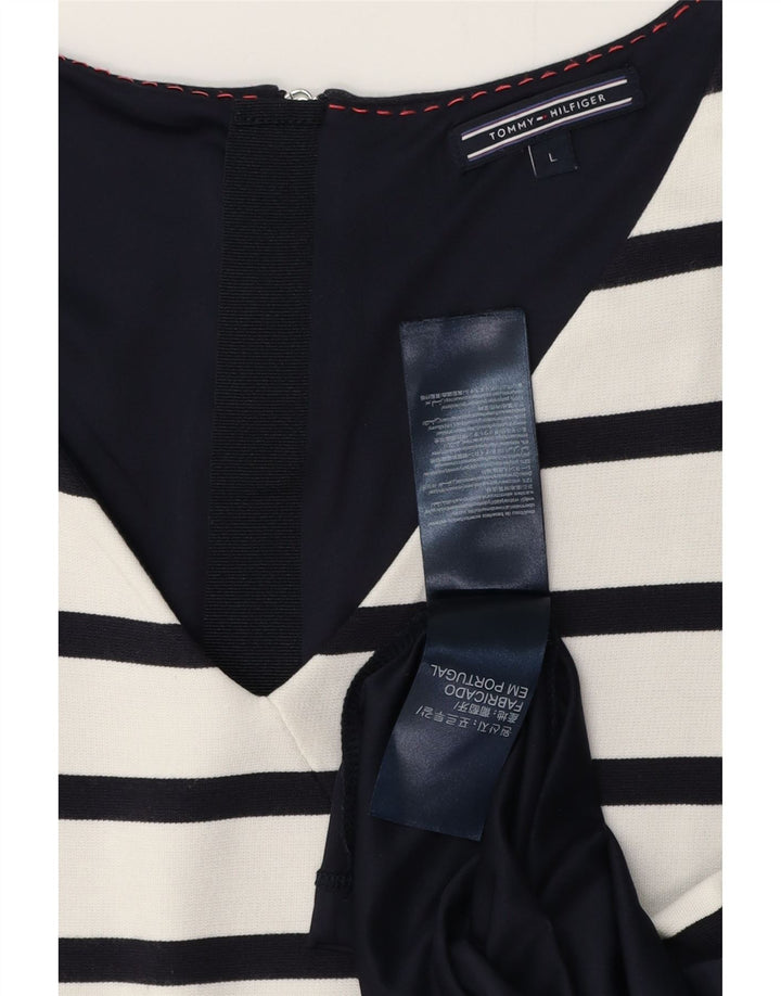 Damska sukienka płaszczowa bez rękawów TOMMY HILFIGER UK 14 w duże białe paski