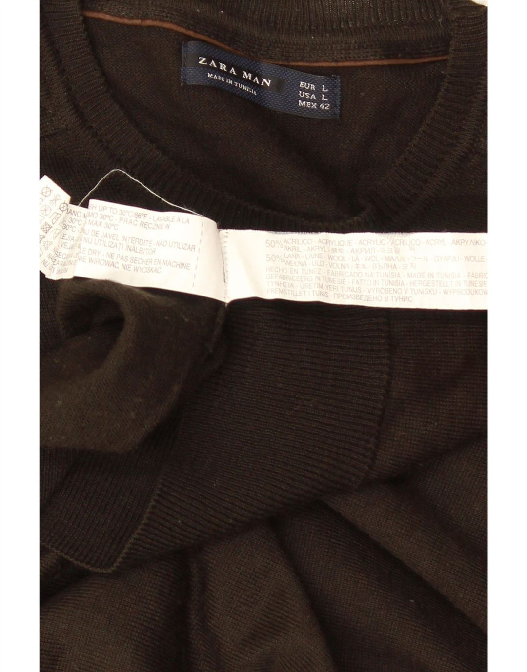 Męski sweter ZARA z okrągłym dekoltem, duży, brązowy, akrylowy