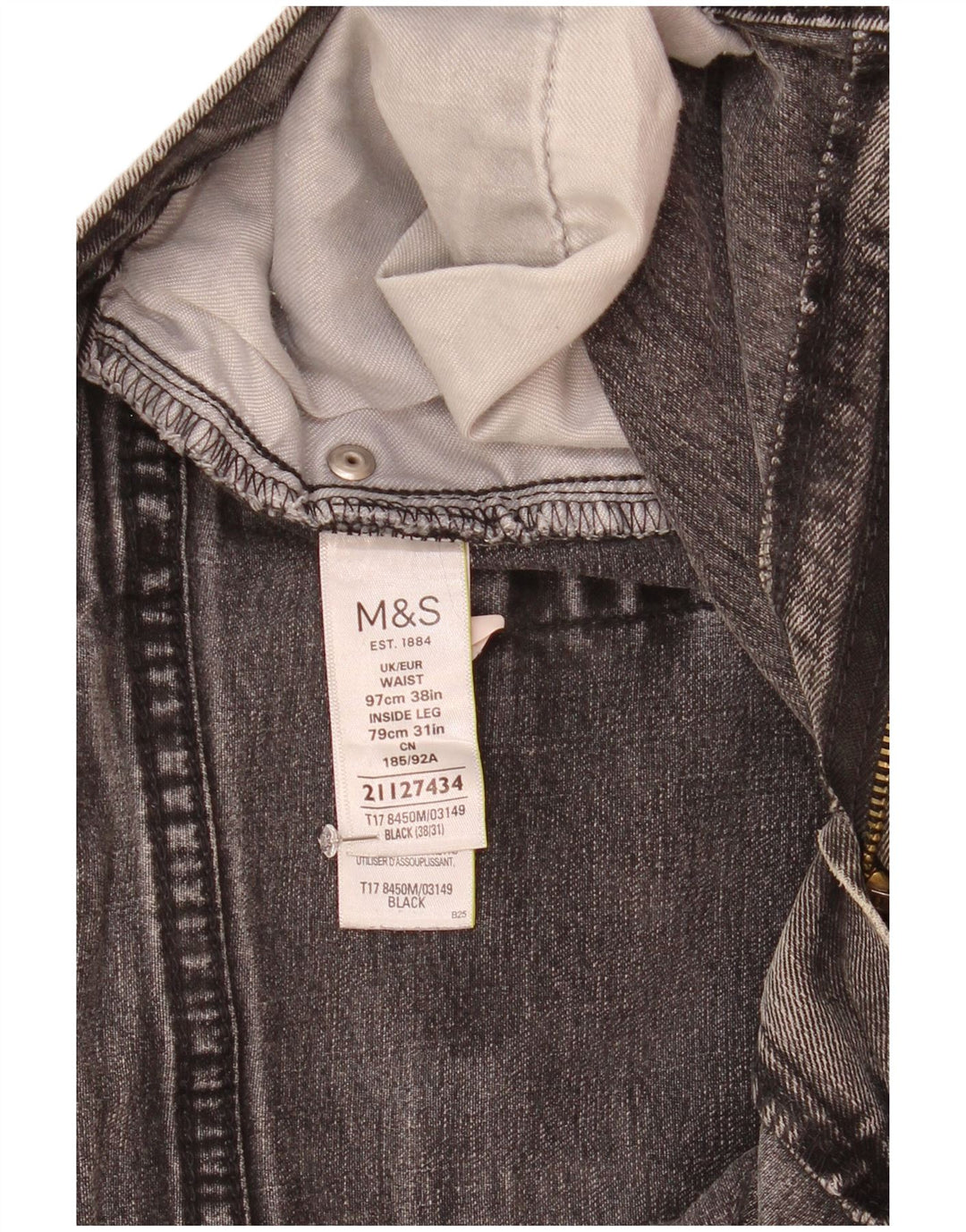 Marks & Spencer Męskie proste dżinsy W38 L31 Czarne bawełniane