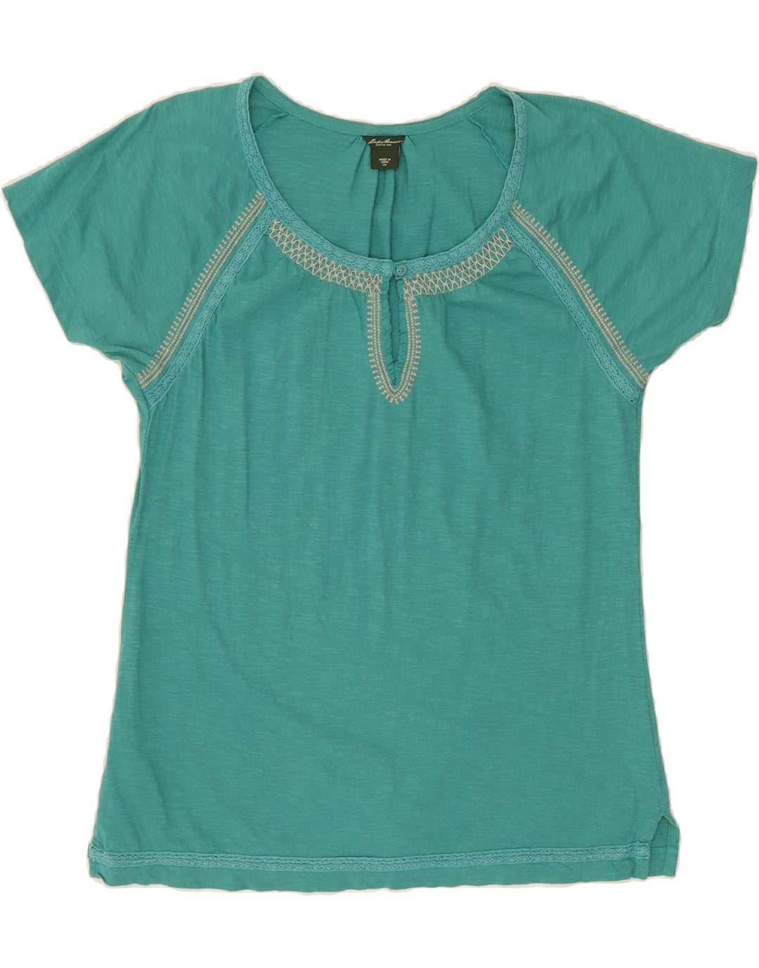 EDDIE BAUER Womens T-Shirt Top UK 12 Medium Green Cotton Vintage Eddie Bauer and Second-Hand Eddie Bauer from Messina Hembry 