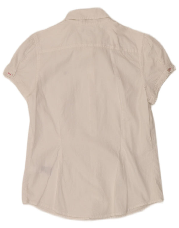 Damska bluzka koszulowa z krótkim rękawem TOMMY HILFIGER UK 14 Średnia biała bawełna