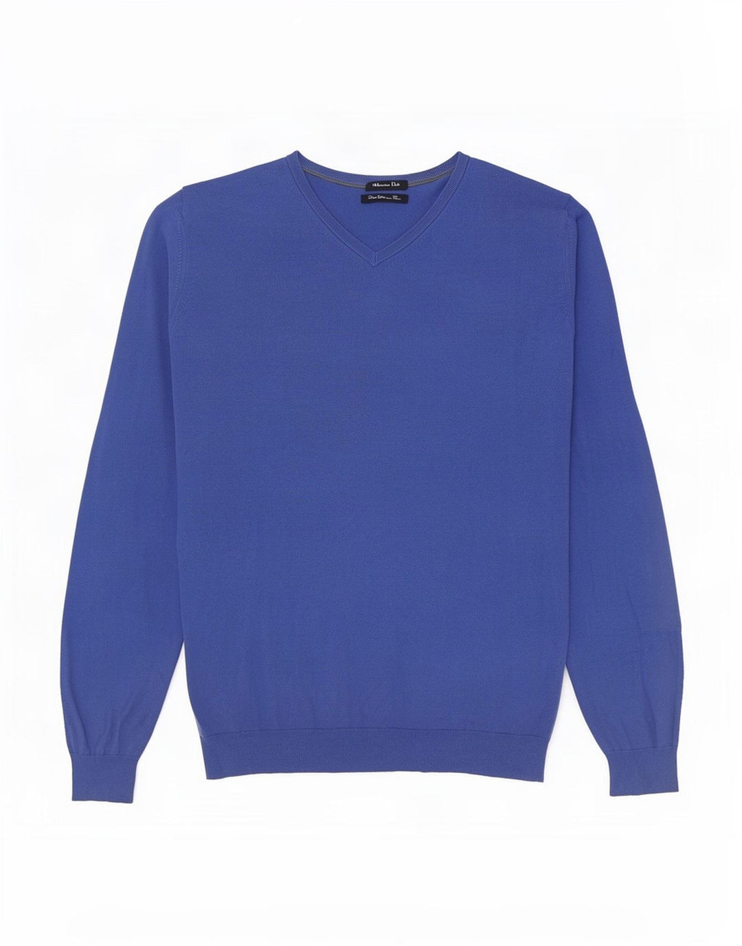 Męski sweter Massimo Dutti z dekoltem w kształcie litery V, średnioniebieski, bawełniany