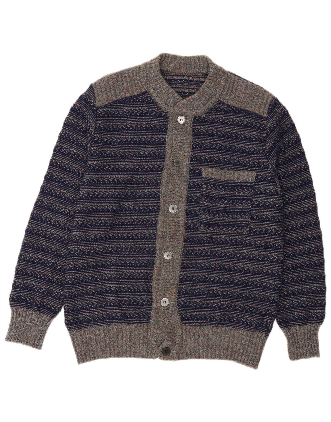 Vintage męski sweter kardigan w średnie granatowe paski