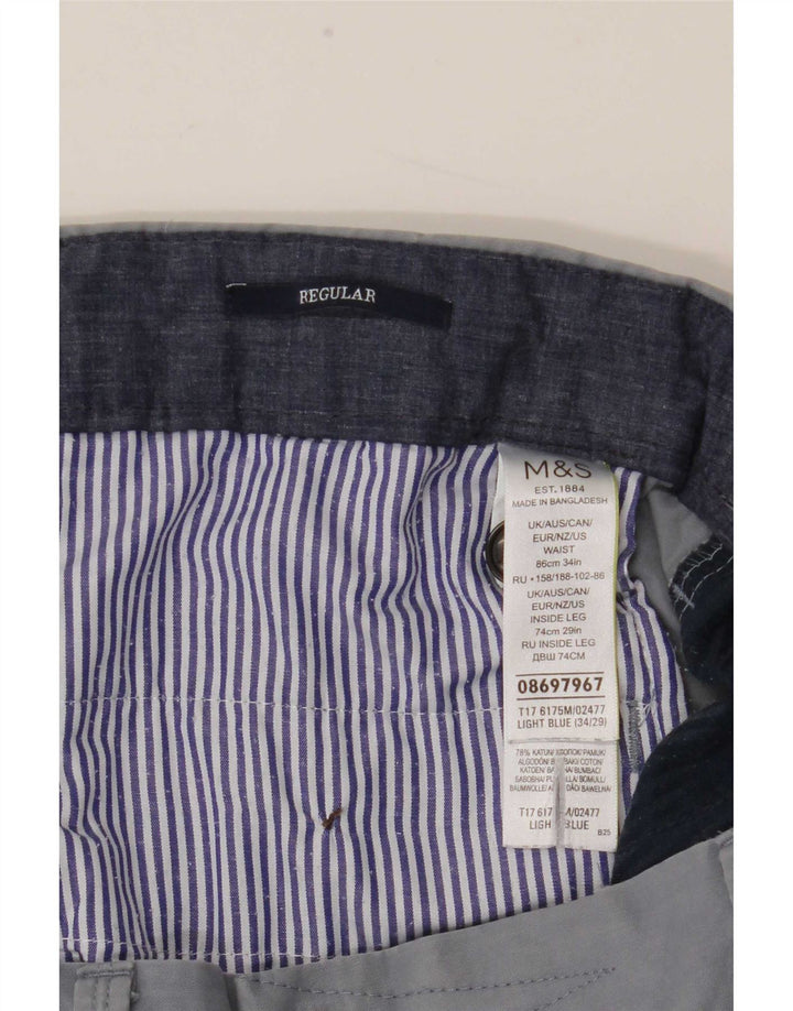 Marks & Spencer Męskie proste spodnie garniturowe W34 L29 Niebieskie bawełniane