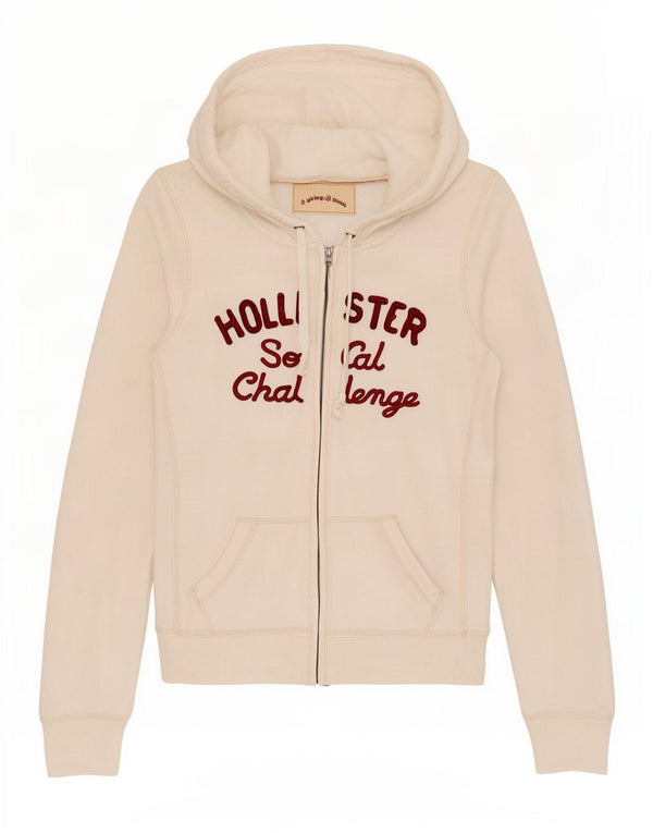 Damski sweter z kapturem i zamkiem błyskawicznym Hollister UK 12, średni, biały, bawełniany