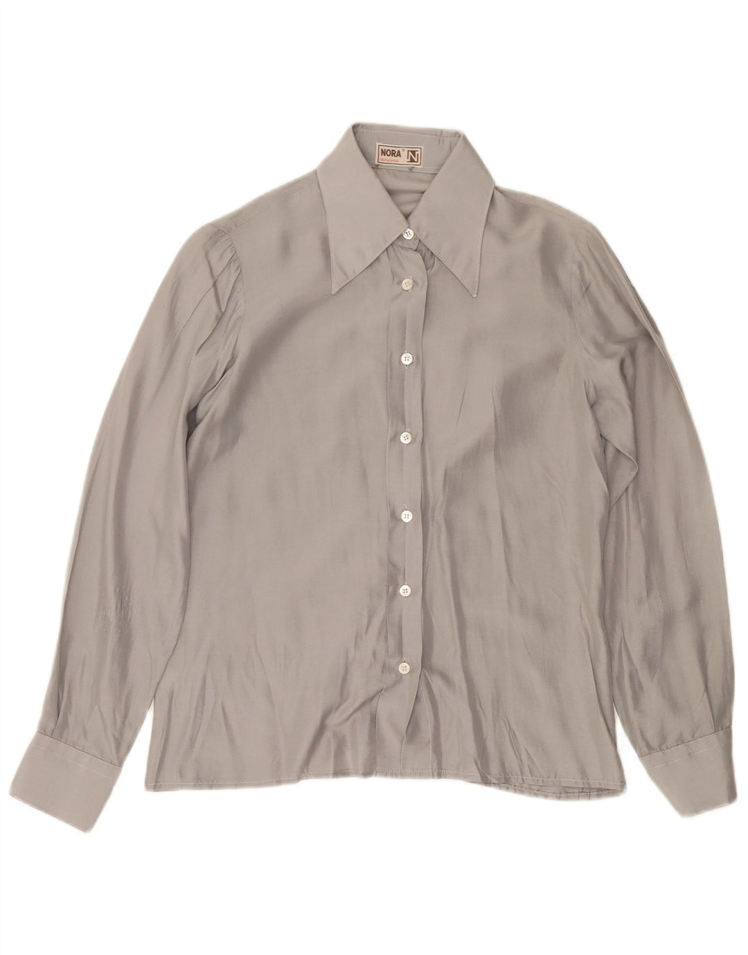 Damska bluzka koszulowa VINTAGE UK 12 Średni szary jedwab