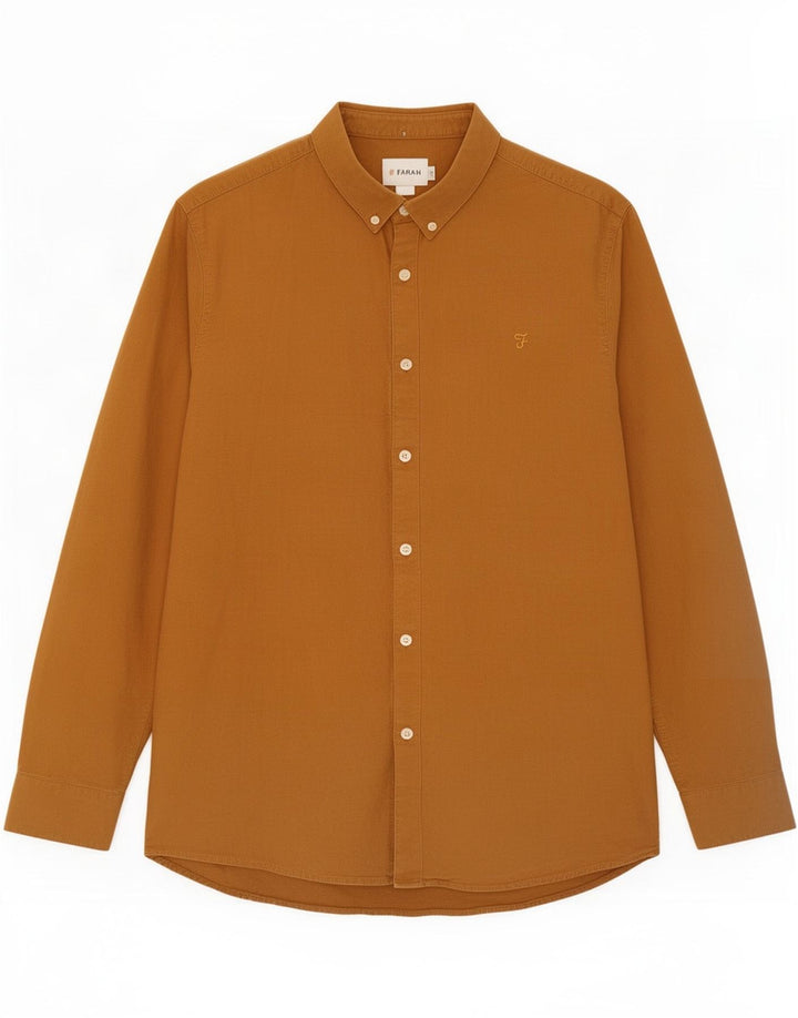 Farah Męska koszula slim fit, duża, brązowa, bawełniana