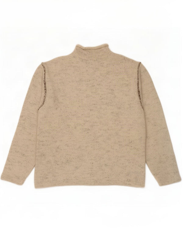 Vintage męski sweter z golfem, duży, beżowy, nakrapiany