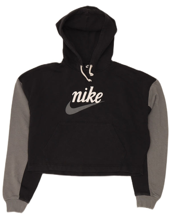NIKE Womens Oversized Graphic Hoodie Jumper UK 16 Large Black Colourblock