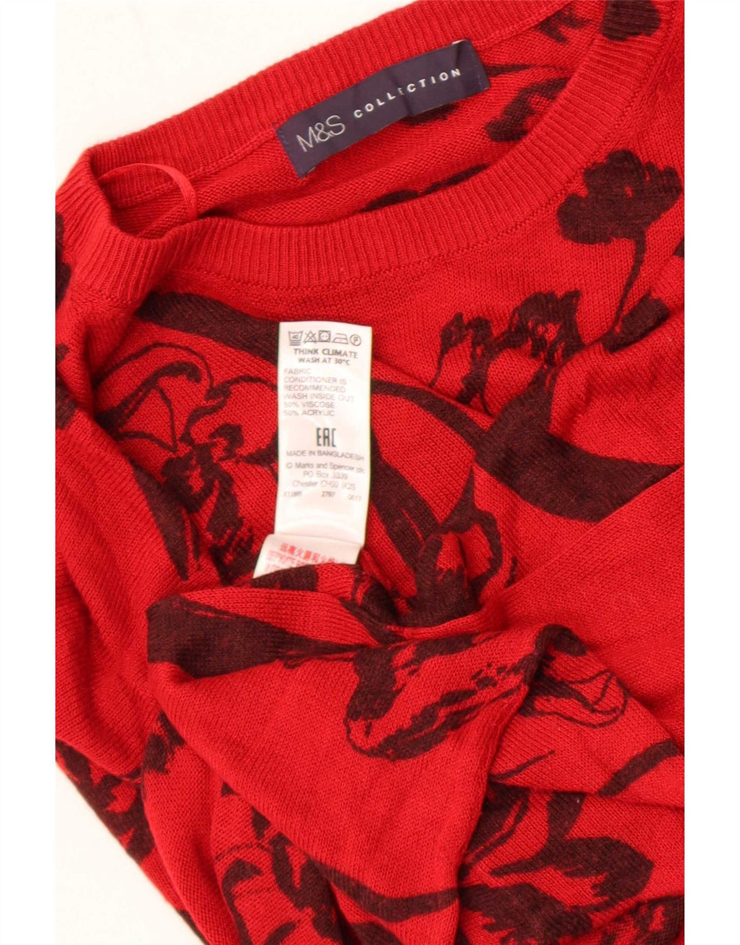 Marks & Spencer Damski sweter z okrągłym dekoltem, UK 14, średni czerwony w kwiaty