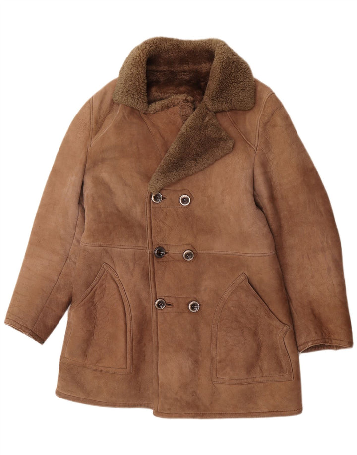 Męska kurtka shearling w stylu vintage UK 36 Small Brown