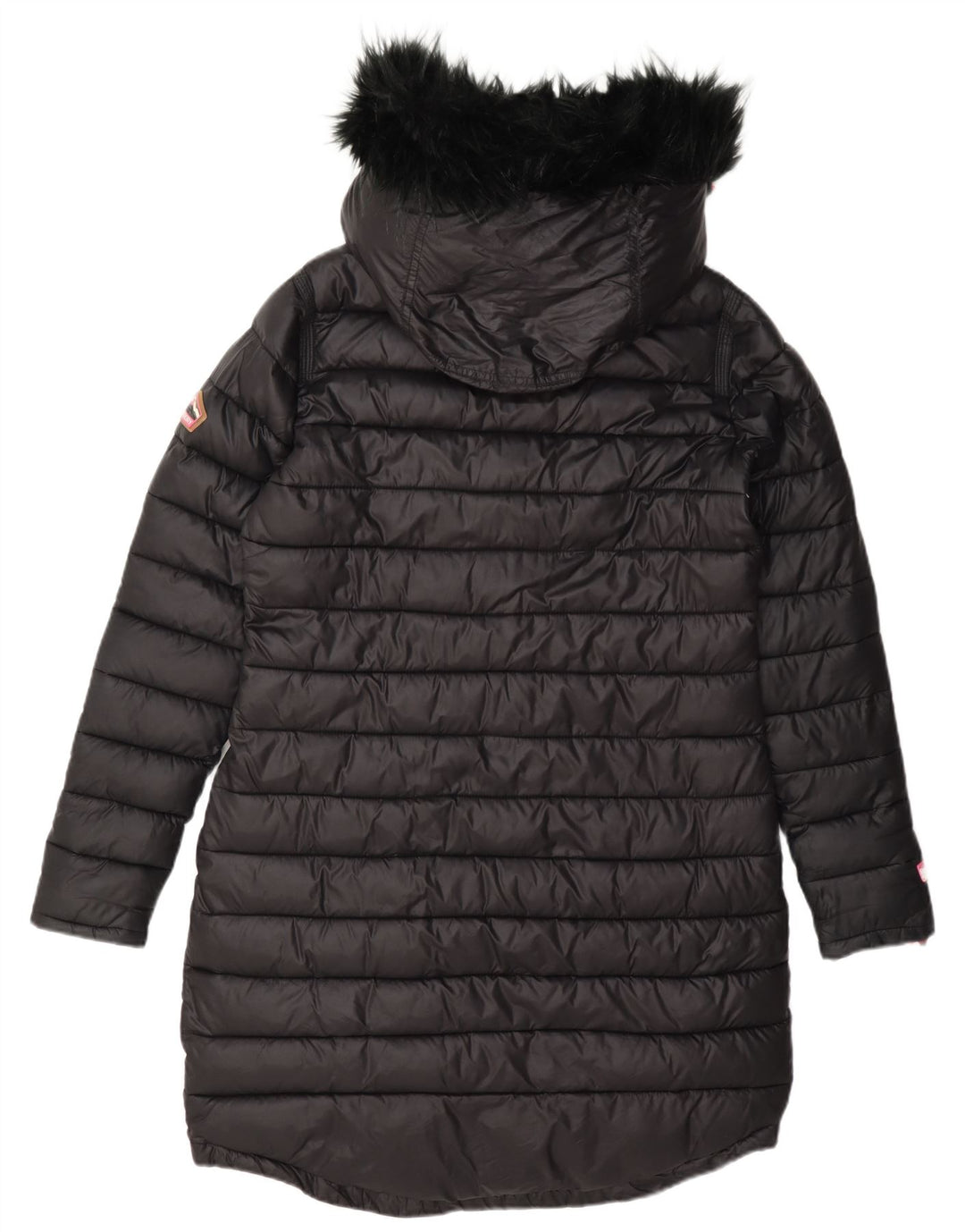 Damski ocieplany płaszcz z kapturem Superdry UK 12, średni czarny nylon