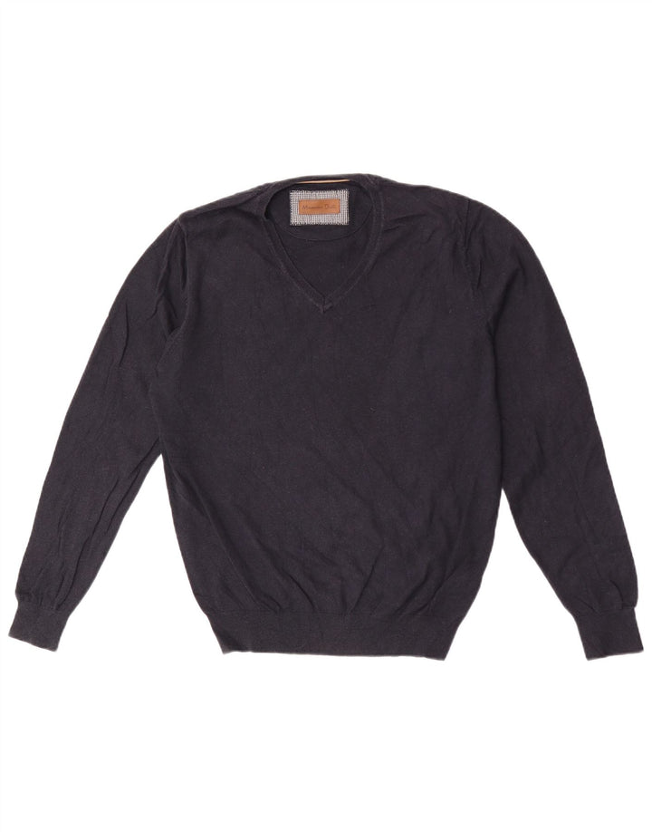 Męski sweter Massimo Dutti z dekoltem w kształcie litery V, średni granatowy, bawełniany