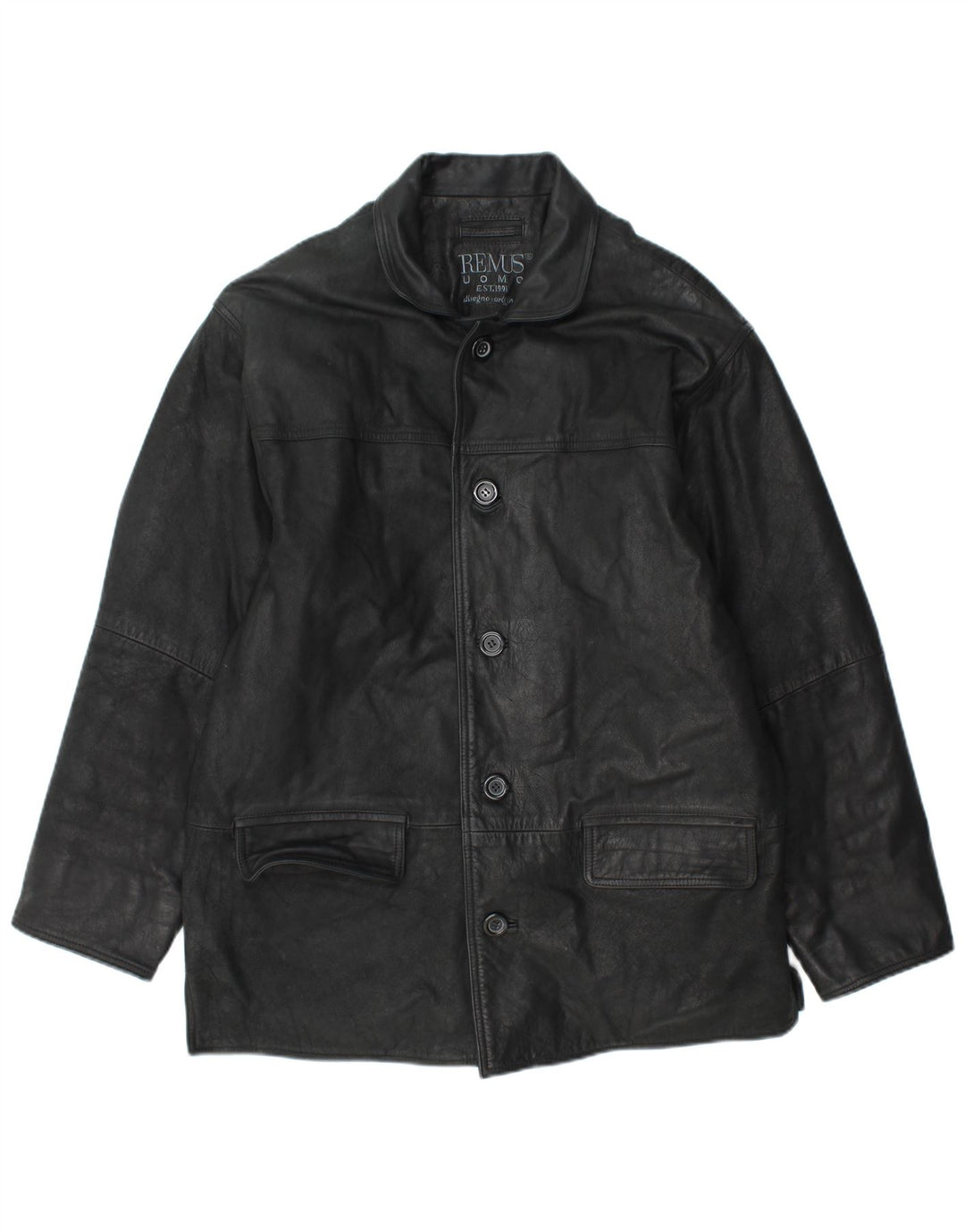 REMUS Męski płaszcz skórzany UK 40, duża czarna skóra