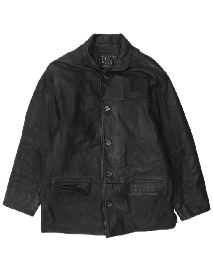 REMUS Męski płaszcz skórzany UK 40, duża czarna skóra