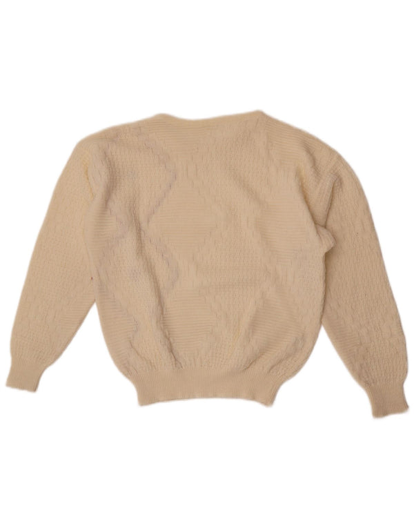 Sweter damski w stylu vintage, z dekoltem w łódkę, UK 14, średni, w kolorze złamanej bieli