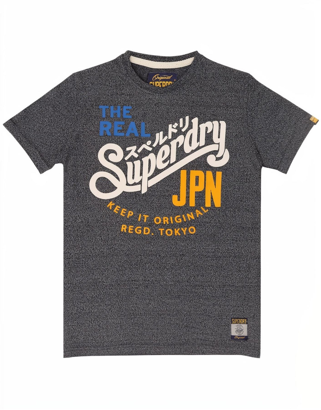 Męski T-shirt z grafiką Superdry, mały, granatowy, bawełniany