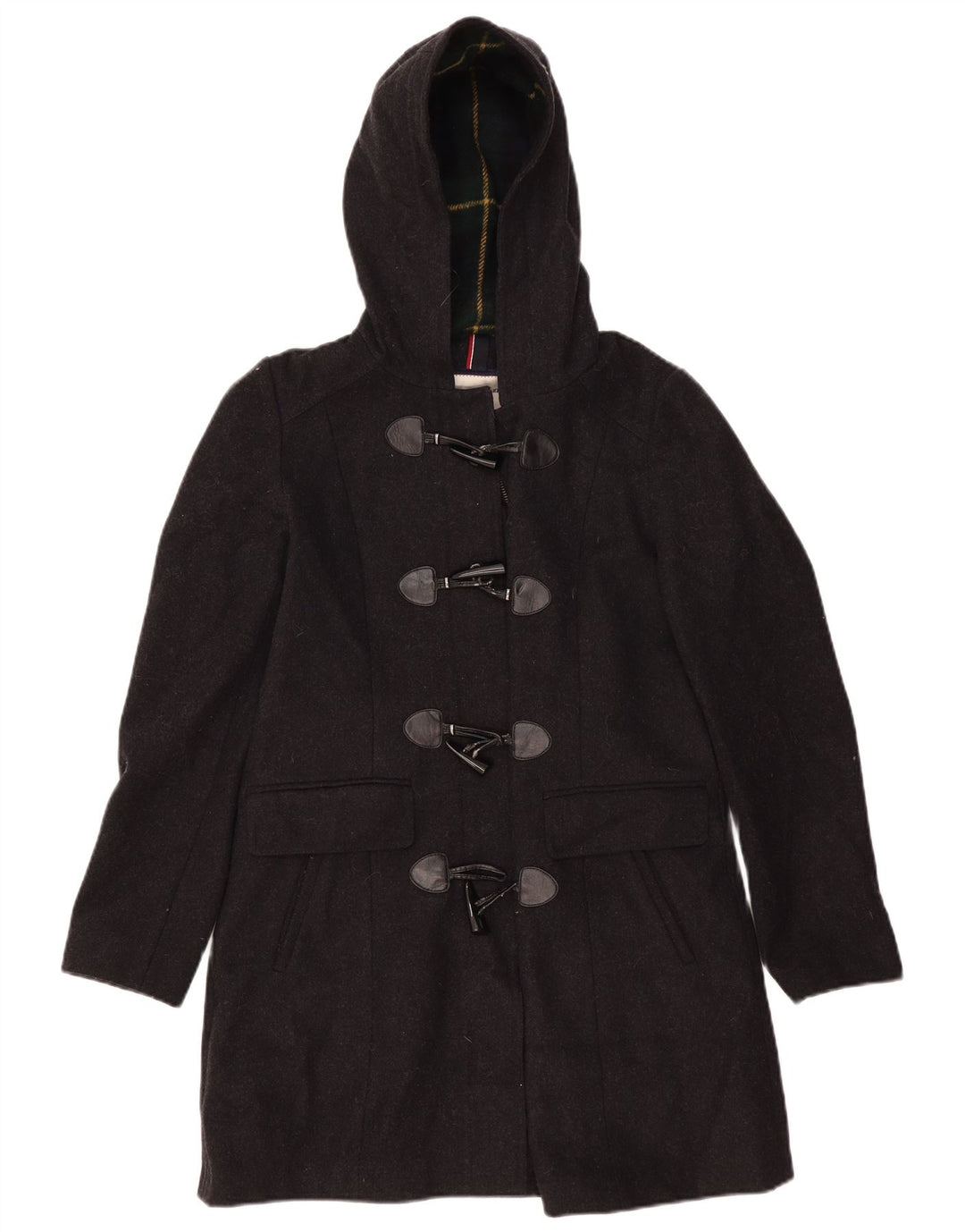 Damski płaszcz z kapturem Tommy Hilfiger UK 10 Small, szara wełna