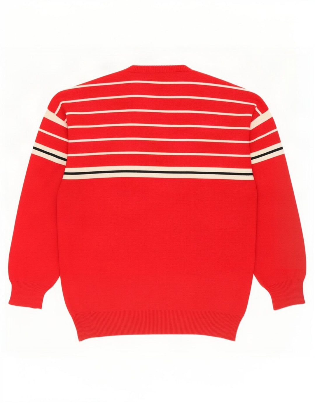 Vintage męski sweter z okrągłym dekoltem, wełniany w średnie czerwone paski