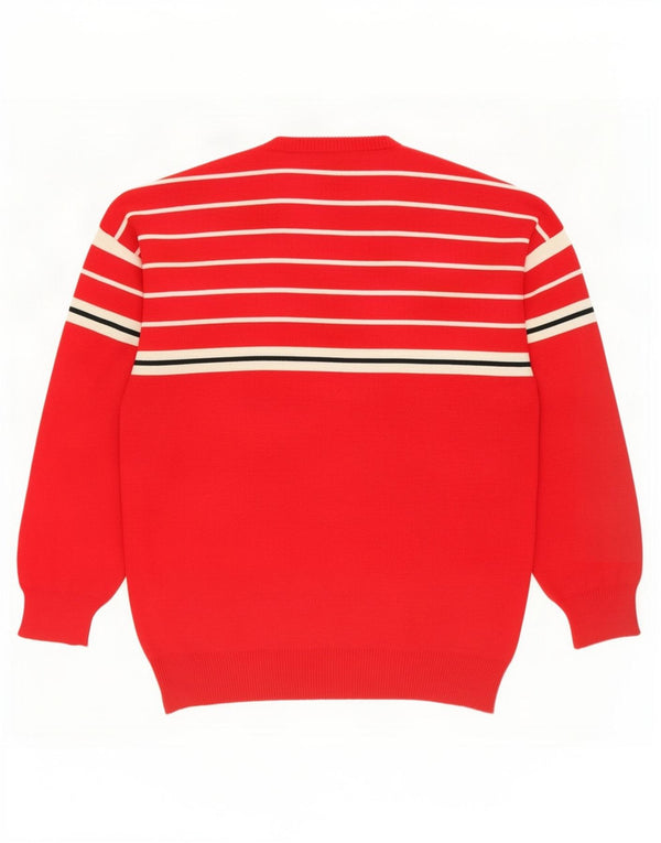 Vintage męski sweter z okrągłym dekoltem, wełniany w średnie czerwone paski