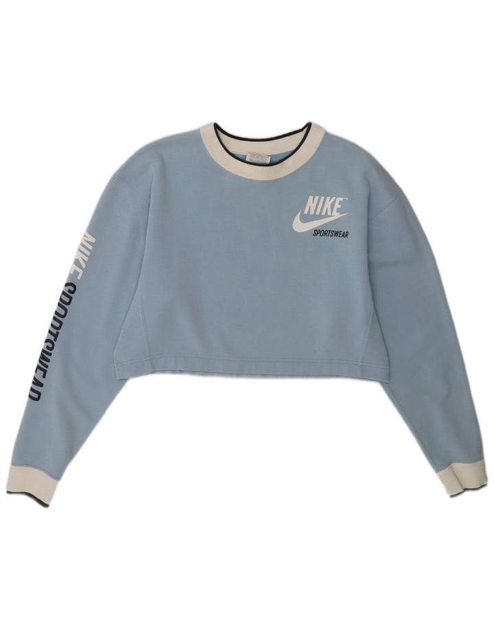 NIKE Womens Oversized Crop Graphic Sweatshirt Jumper UK 10 Small Blue