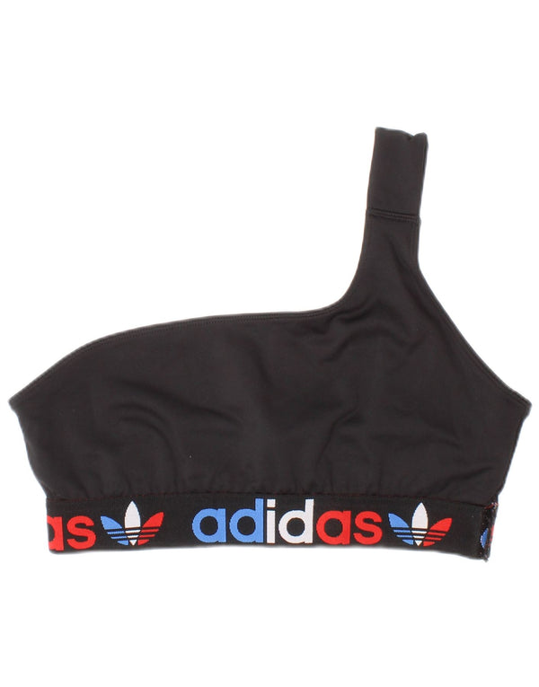 Adidas Womens One Shoulder Top UK 14 Medium Black Colourblock Sports