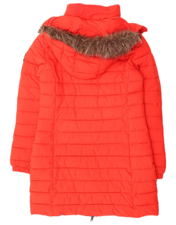 Damski ocieplany płaszcz z kapturem Superdry UK 8, mały, czerwony poliester